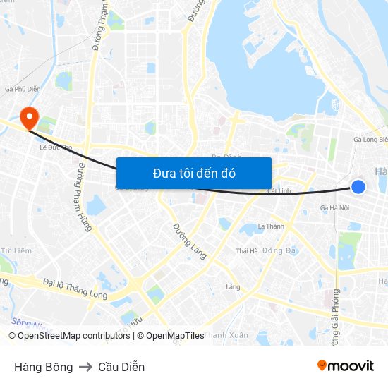 Hàng Bông to Cầu Diễn map