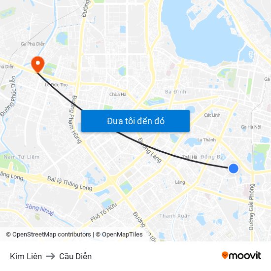 Kim Liên to Cầu Diễn map