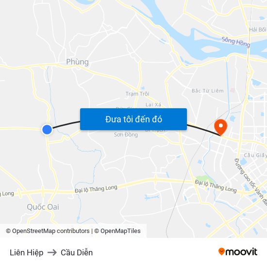Liên Hiệp to Cầu Diễn map