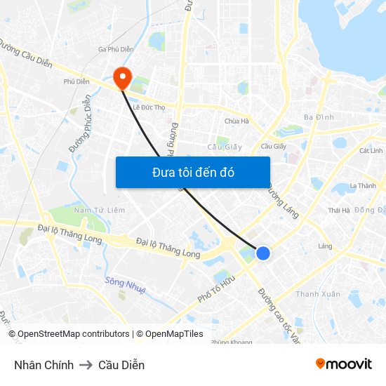Nhân Chính to Cầu Diễn map