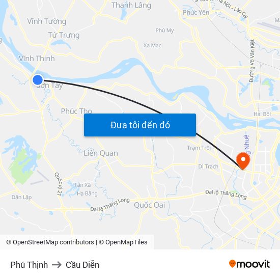 Phú Thịnh to Cầu Diễn map