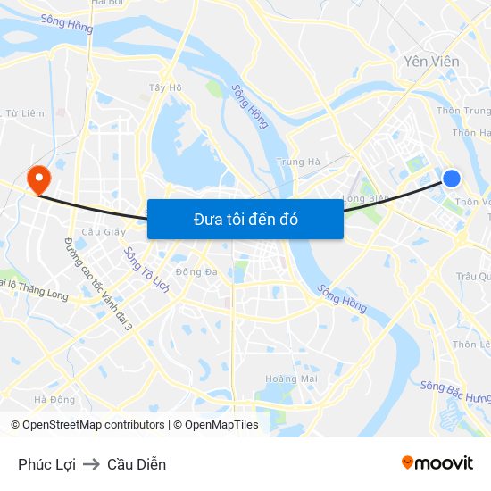 Phúc Lợi to Cầu Diễn map