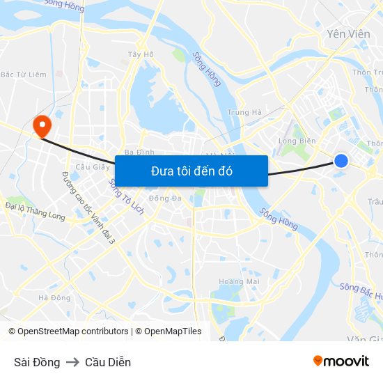 Sài Đồng to Cầu Diễn map