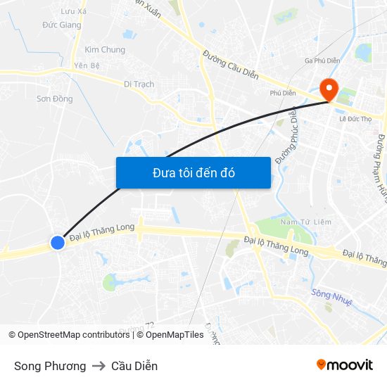 Song Phương to Cầu Diễn map