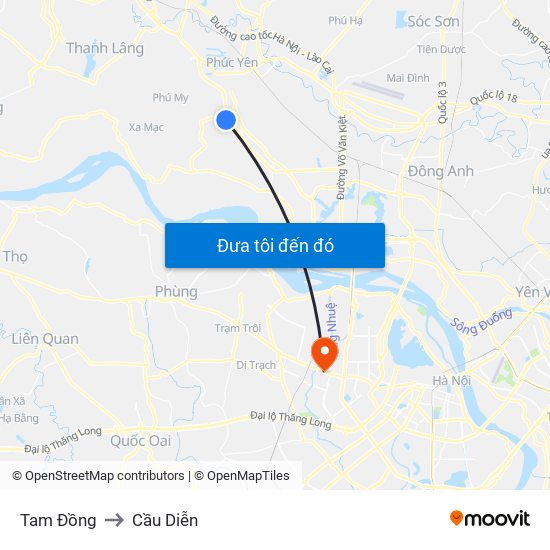 Tam Đồng to Cầu Diễn map