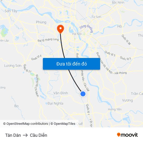 Tân Dân to Cầu Diễn map