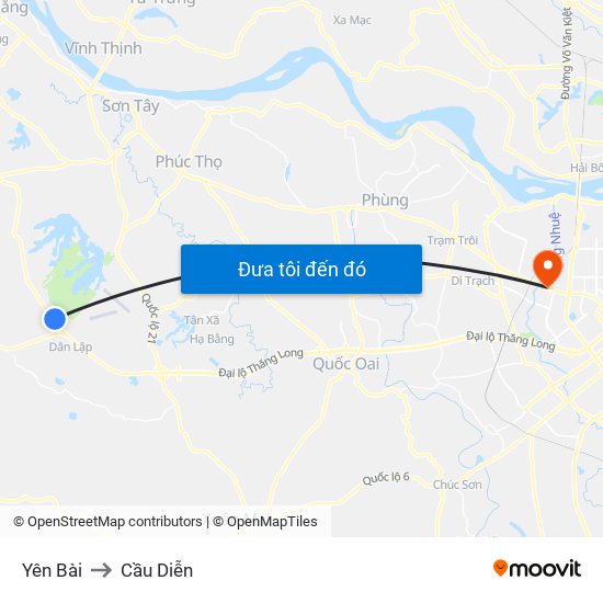 Yên Bài to Cầu Diễn map