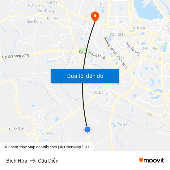 Bích Hòa to Cầu Diễn map