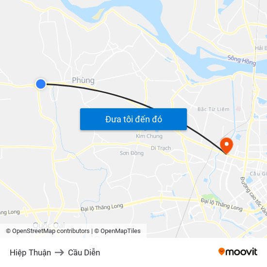 Hiệp Thuận to Cầu Diễn map