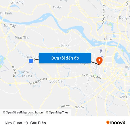 Kim Quan to Cầu Diễn map