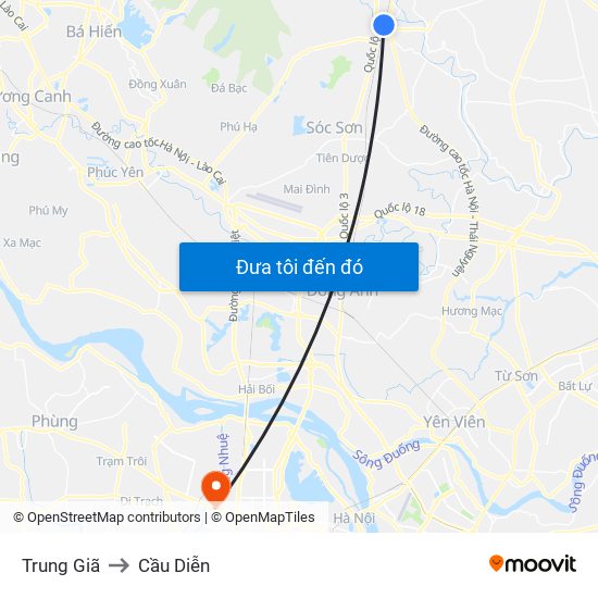 Trung Giã to Cầu Diễn map