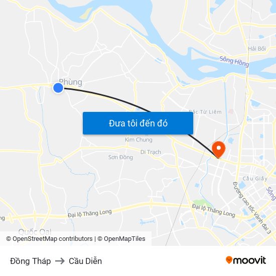 Đồng Tháp to Cầu Diễn map