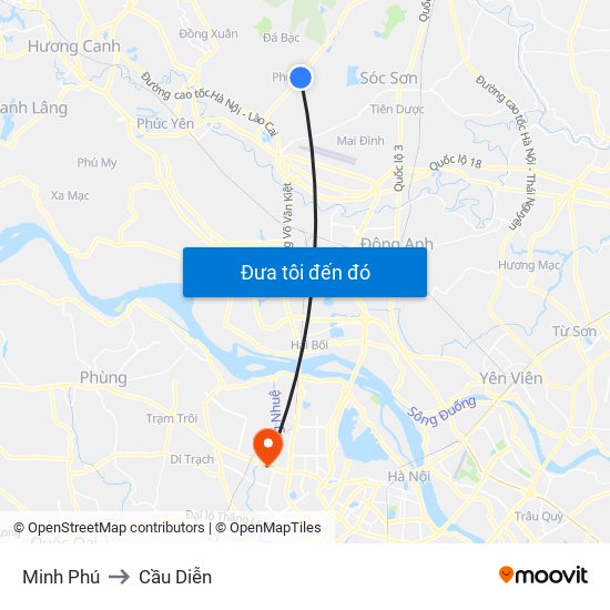 Minh Phú to Cầu Diễn map