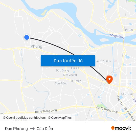 Đan Phượng to Cầu Diễn map