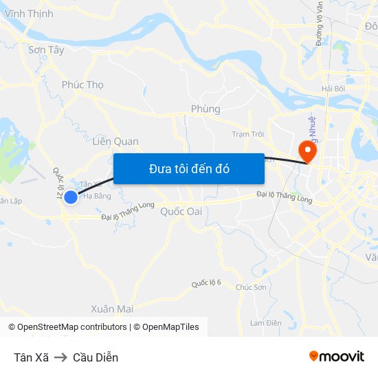 Tân Xã to Cầu Diễn map