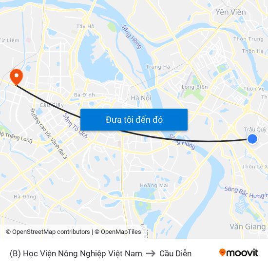 (B) Học Viện Nông Nghiệp Việt Nam to Cầu Diễn map