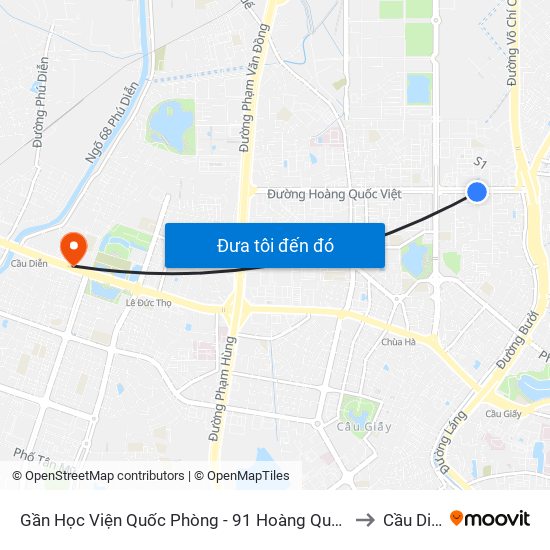 Gần Học Viện Quốc Phòng - 91 Hoàng Quốc Việt to Cầu Diễn map