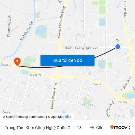 Trung Tâm Khtn Công Nghệ Quốc Gia - 18 Hoàng Quốc Việt to Cầu Diễn map