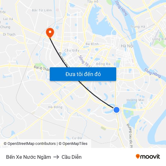 Bến Xe Nước Ngầm to Cầu Diễn map