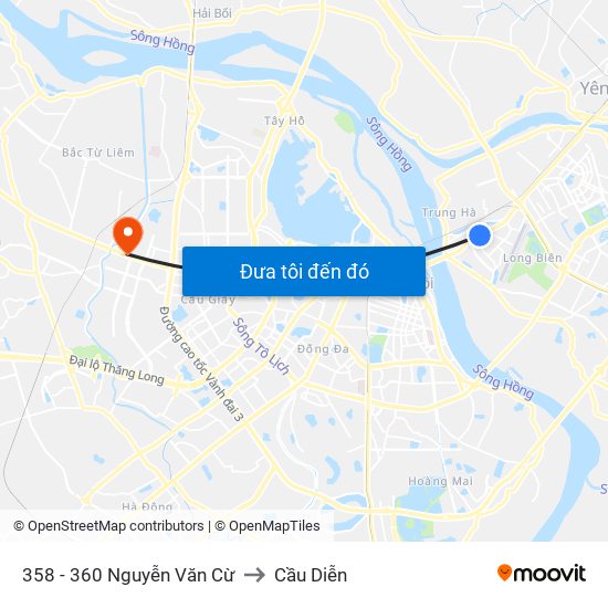 358 - 360 Nguyễn Văn Cừ to Cầu Diễn map