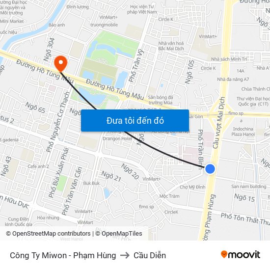 Công Ty Miwon - Phạm Hùng to Cầu Diễn map