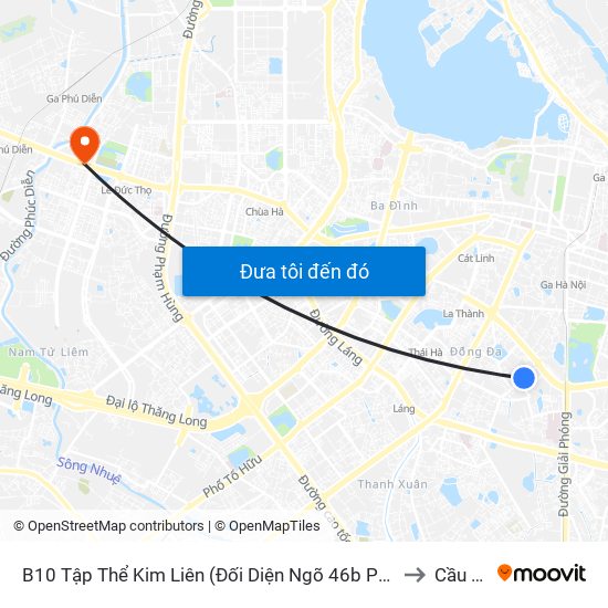 B10 Tập Thể Kim Liên (Đối Diện Ngõ 46b Phạm Ngọc Thạch) to Cầu Diễn map