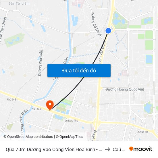 Qua 70m Đường Vào Công Viên Hòa Bình - Phạm Văn Đồng to Cầu Diễn map