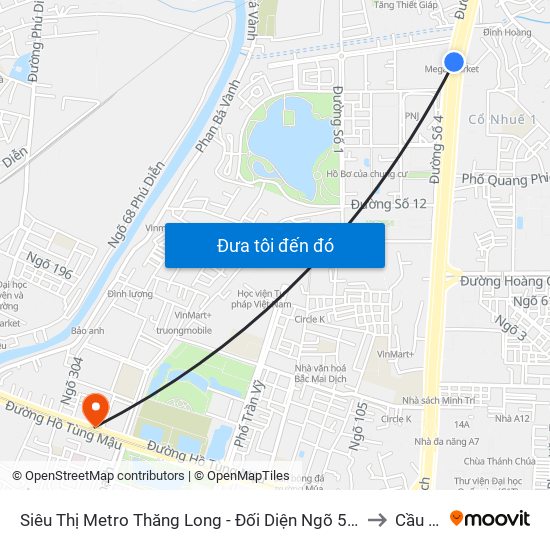 Siêu Thị Metro Thăng Long - Đối Diện Ngõ 599 Phạm Văn Đồng to Cầu Diễn map