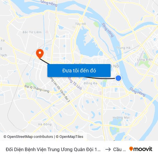 Đối Diện Bệnh Viện Trung Ương Quân Đội 108 - Trần Hưng Đạo to Cầu Diễn map