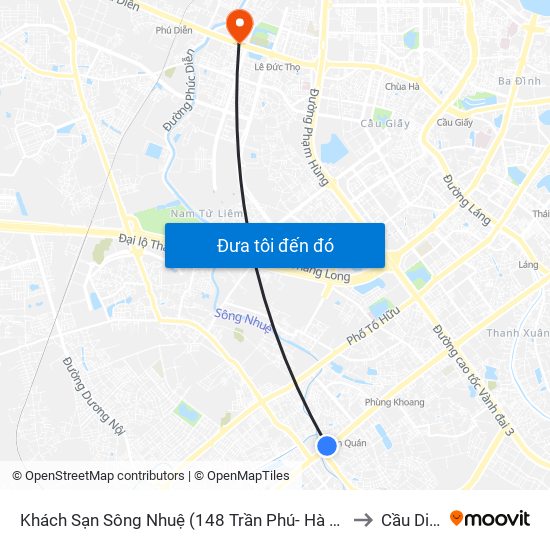 Khách Sạn Sông Nhuệ (148 Trần Phú- Hà Đông) to Cầu Diễn map