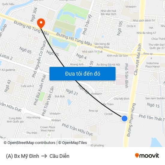 (A) Bx Mỹ Đình to Cầu Diễn map
