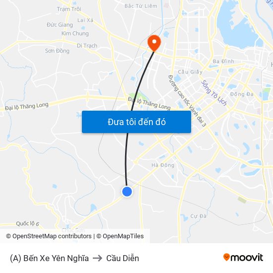 (A) Bến Xe Yên Nghĩa to Cầu Diễn map