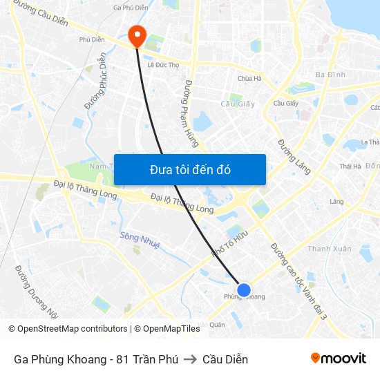 Ga Phùng Khoang - 81 Trần Phú to Cầu Diễn map