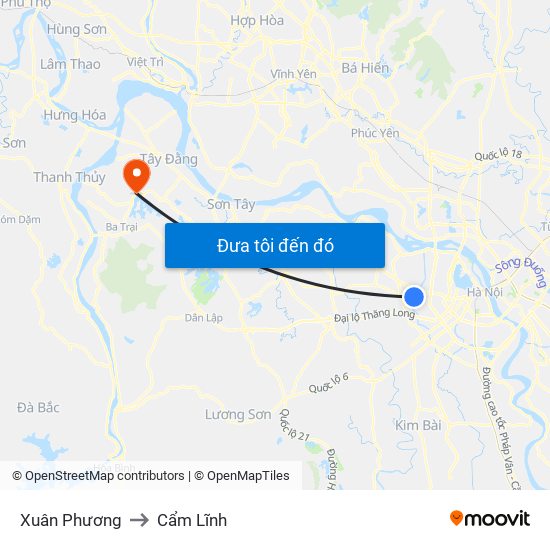 Xuân Phương to Cẩm Lĩnh map