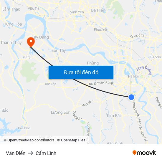 Văn Điển to Cẩm Lĩnh map