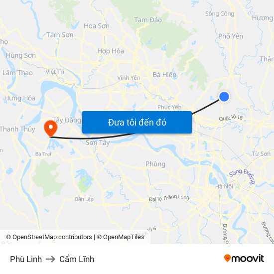 Phù Linh to Cẩm Lĩnh map