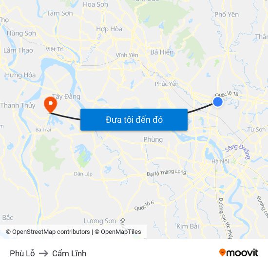 Phù Lỗ to Cẩm Lĩnh map