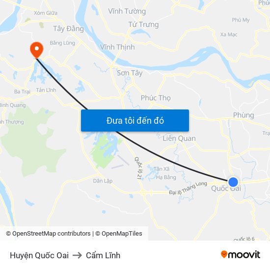 Huyện Quốc Oai to Cẩm Lĩnh map