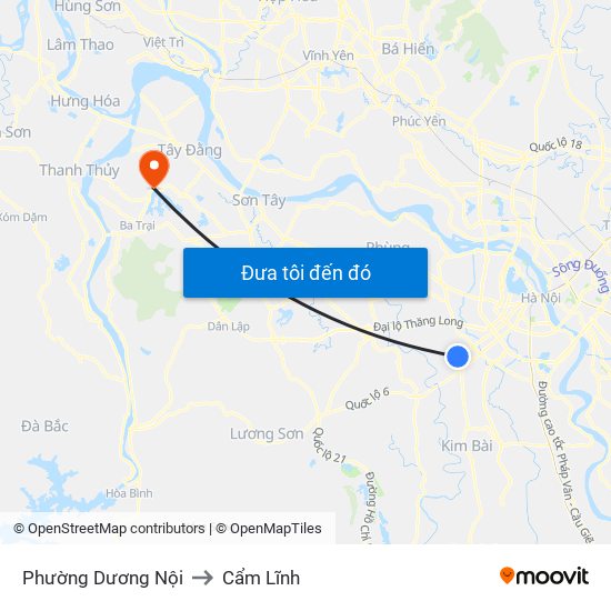 Phường Dương Nội to Cẩm Lĩnh map