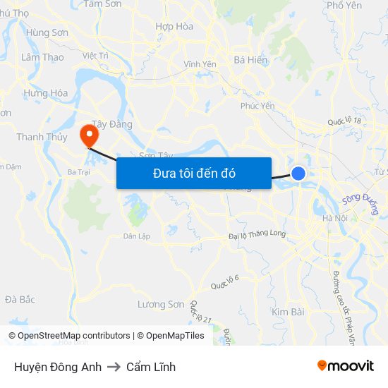 Huyện Đông Anh to Cẩm Lĩnh map