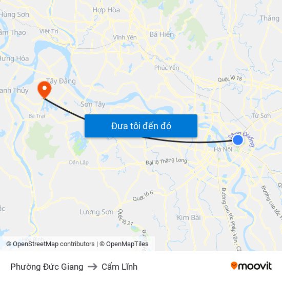 Phường Đức Giang to Cẩm Lĩnh map