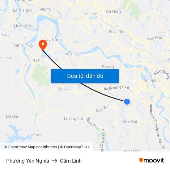 Phường Yên Nghĩa to Cẩm Lĩnh map