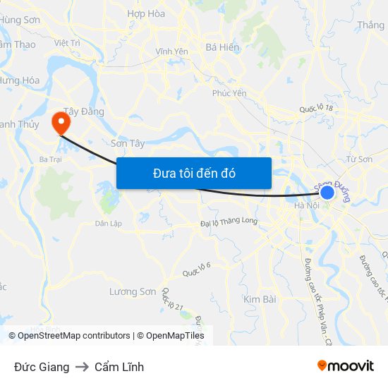 Đức Giang to Cẩm Lĩnh map