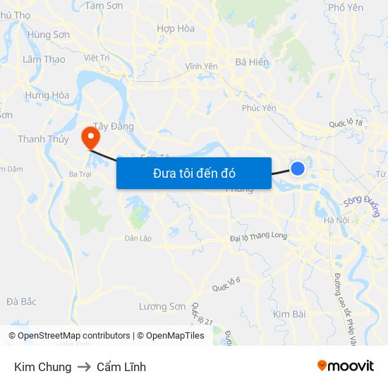 Kim Chung to Cẩm Lĩnh map