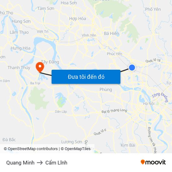 Quang Minh to Cẩm Lĩnh map