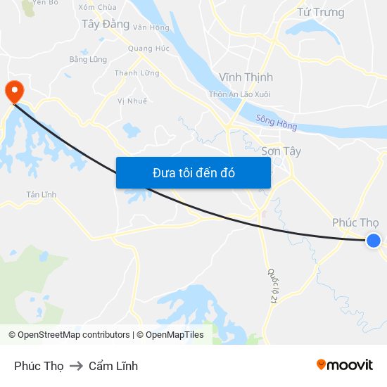 Phúc Thọ to Cẩm Lĩnh map