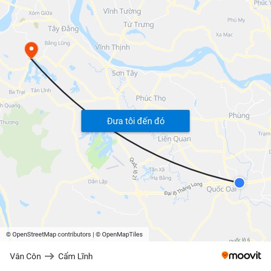 Vân Côn to Cẩm Lĩnh map