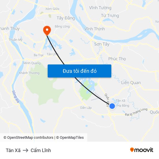 Tân Xã to Cẩm Lĩnh map