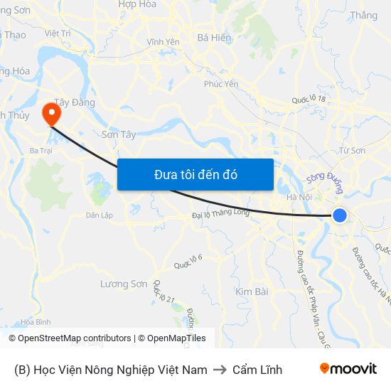 (B) Học Viện Nông Nghiệp Việt Nam to Cẩm Lĩnh map