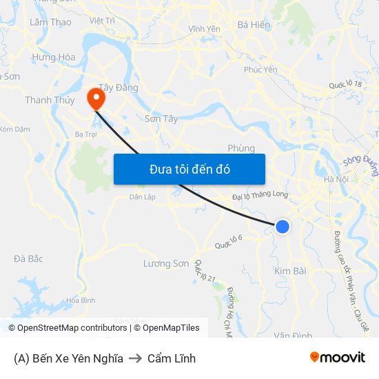 (A) Bến Xe Yên Nghĩa to Cẩm Lĩnh map